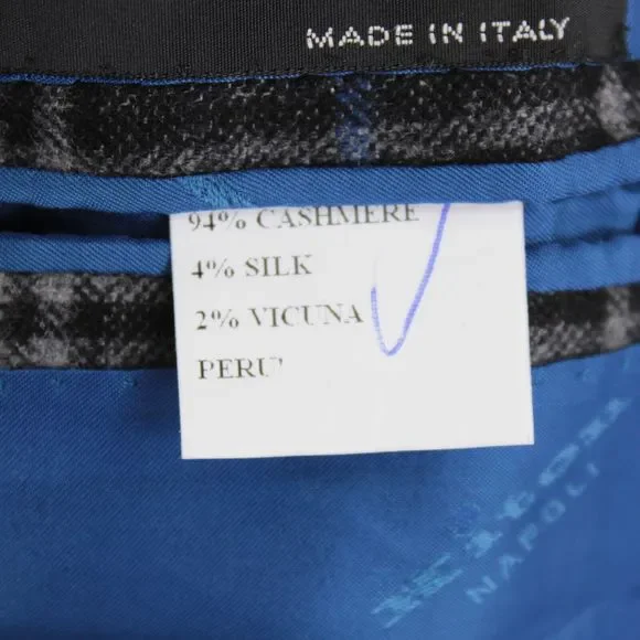 Kiton Sport Coat Size 48 38R US Black Gray & Blue Plaid Vicuna/Cashmere/Silk - Picture 9 of 10